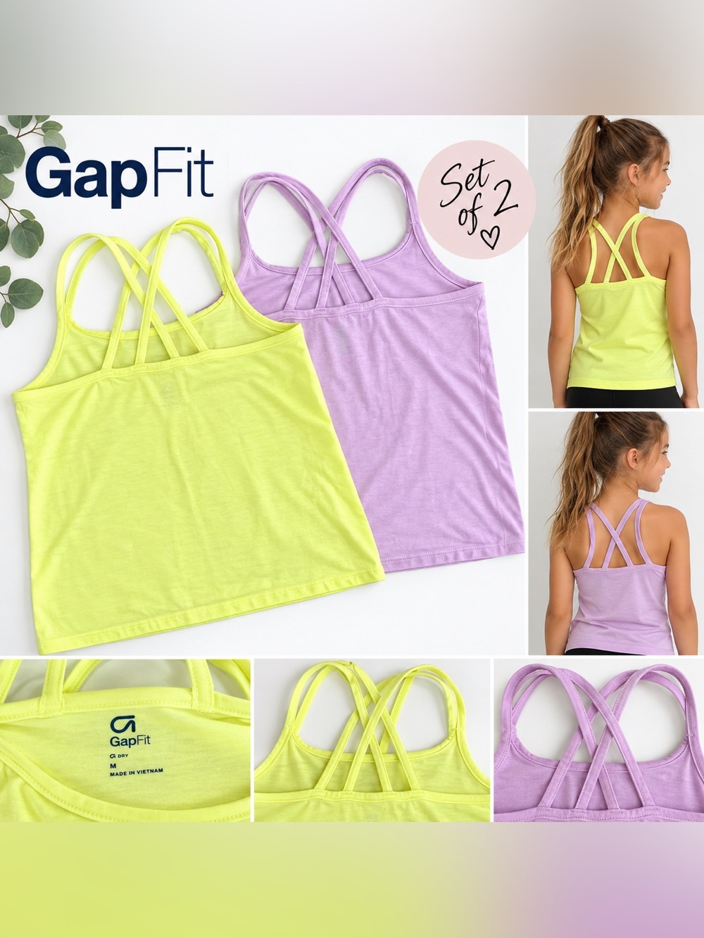GapFit Girls Strappy Tank Tops Set of 2 Size M